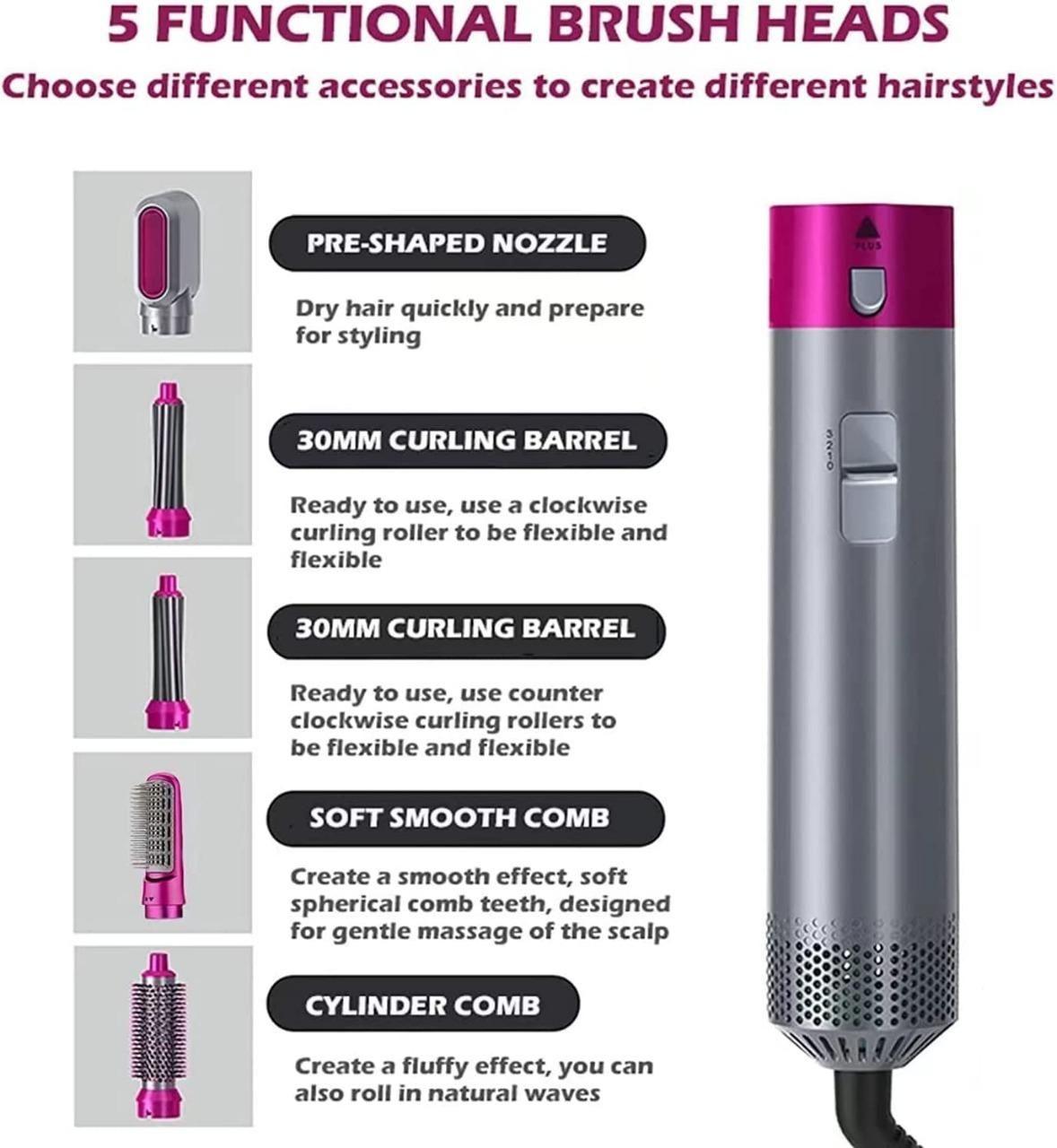 5-in-1 Hair Styler & Curler with Detachable Heads