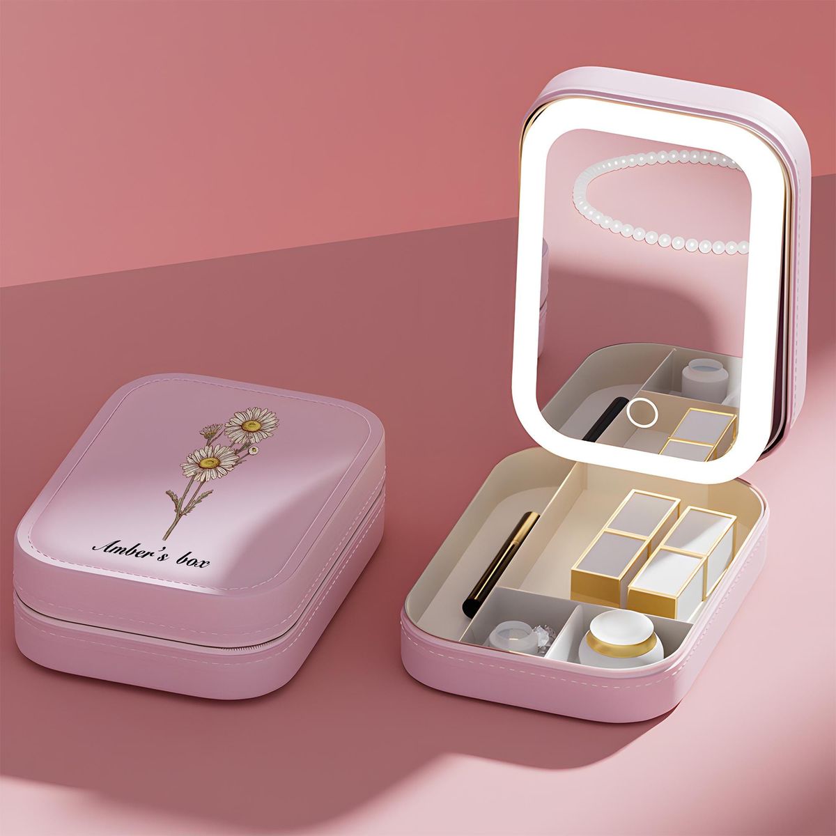 Compact Makeup Vanity With LED Mirror